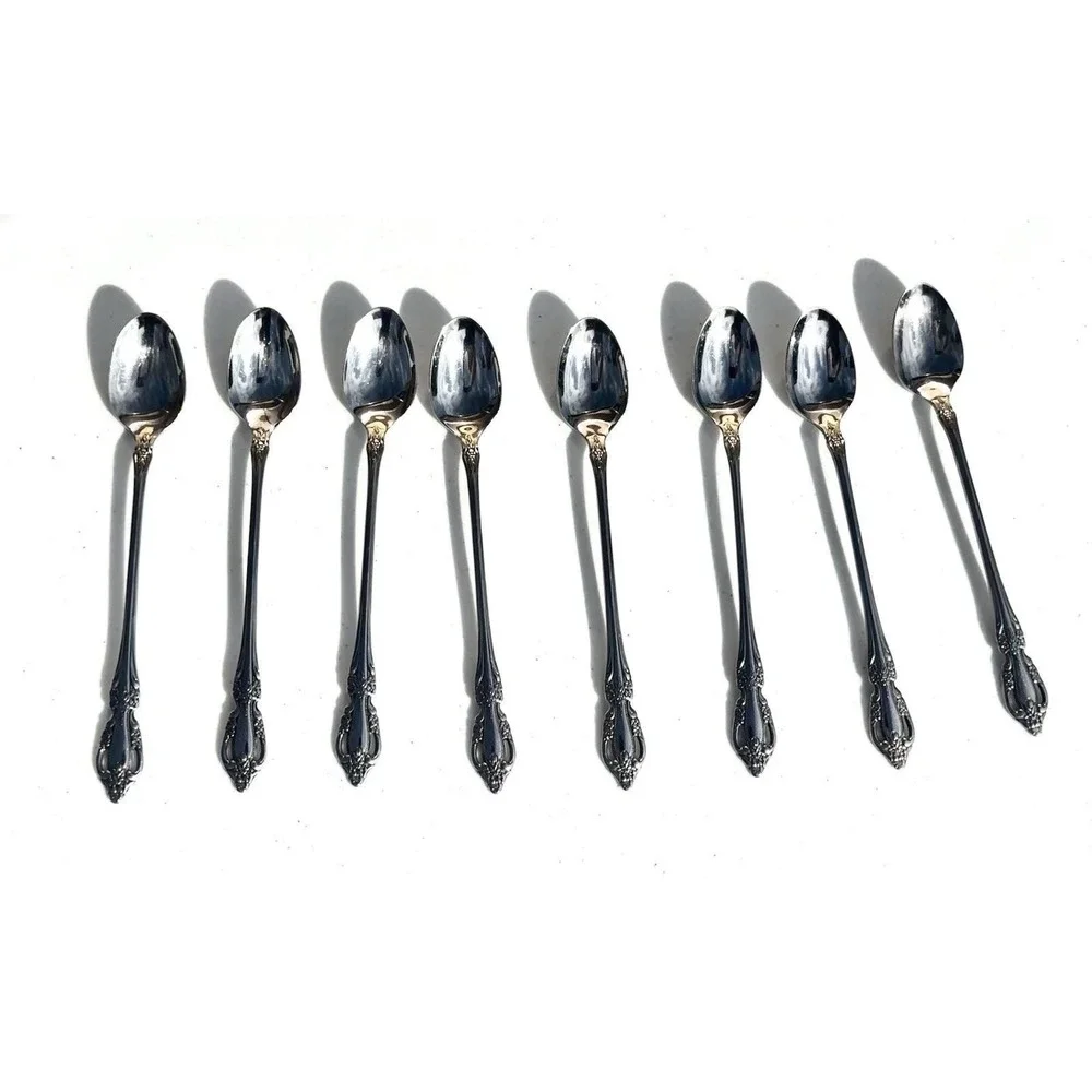 Oneida Deluxe RAPHAEL 8 Iced Tea Spoons Glossy Stainless Flatware USA